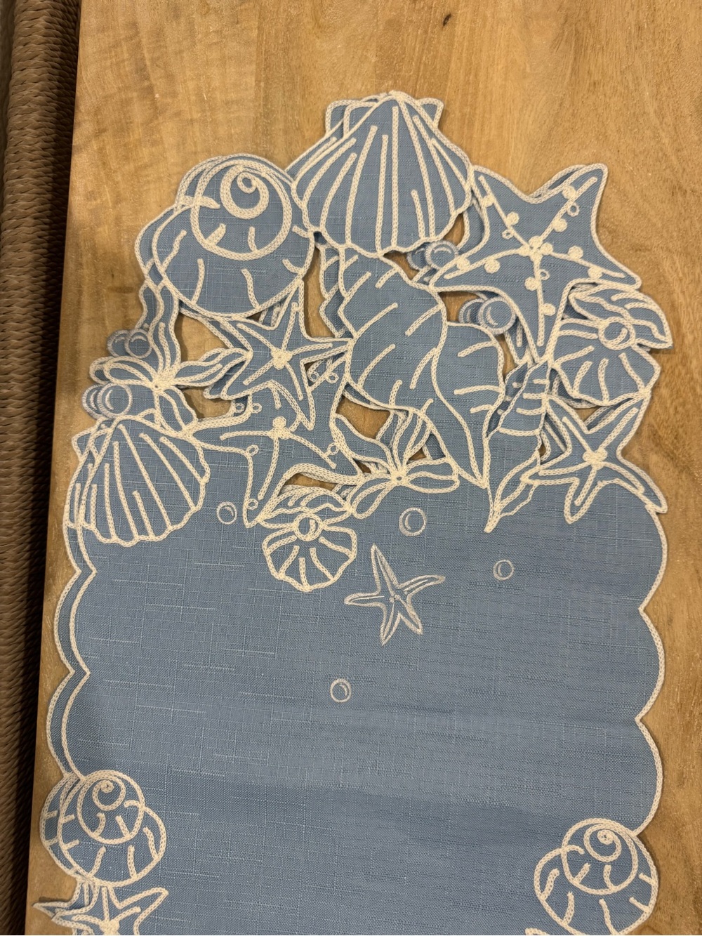 Coastal Blue Embroidered Shell Table Runner - Home Dining - Picture 3 of 3